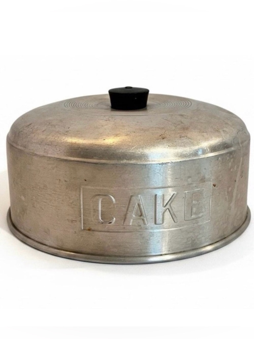 Vintage Aluminum Cake Cover Dome Lid CAKE Embossed Bakelite Knob Kitchenware